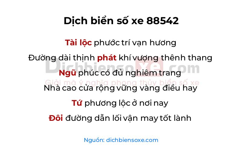 Dịch thơ biển số 88542