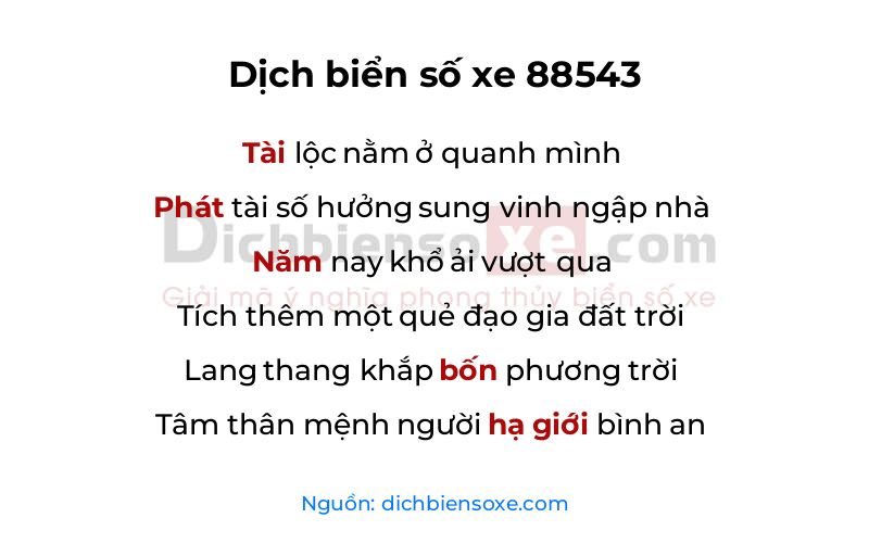 Dịch thơ biển số 88543