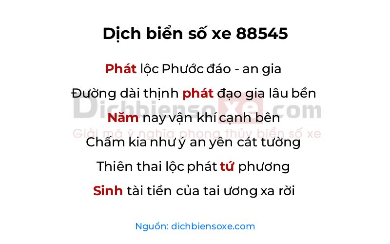 Dịch thơ biển số 88545