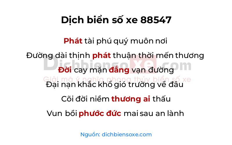Dịch thơ biển số 88547