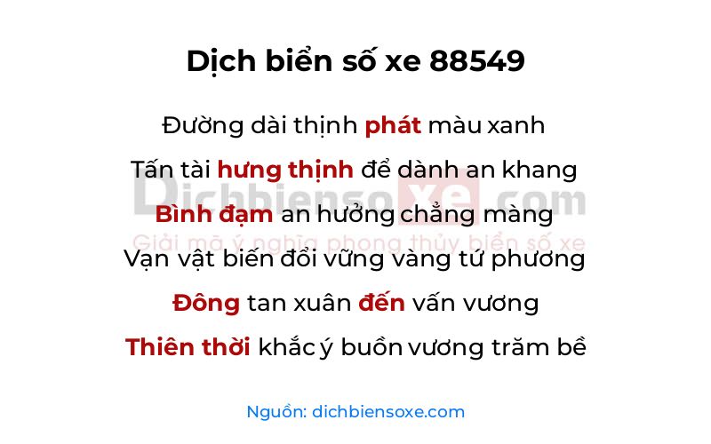 Dịch thơ biển số 88549