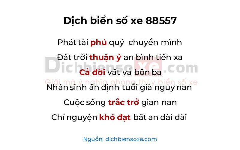 Dịch thơ biển số 88557