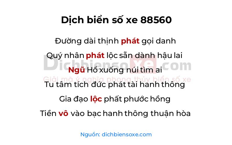 Dịch thơ biển số 88560
