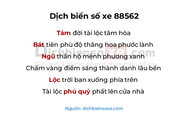 Dịch thơ biển số 88562