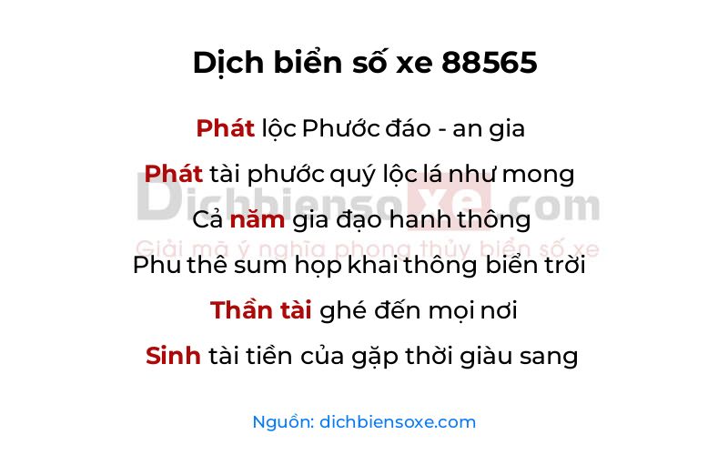 Dịch thơ biển số 88565