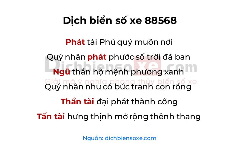 Dịch thơ biển số 88568