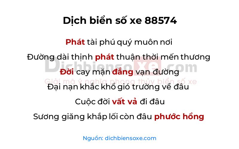 Dịch thơ biển số 88574