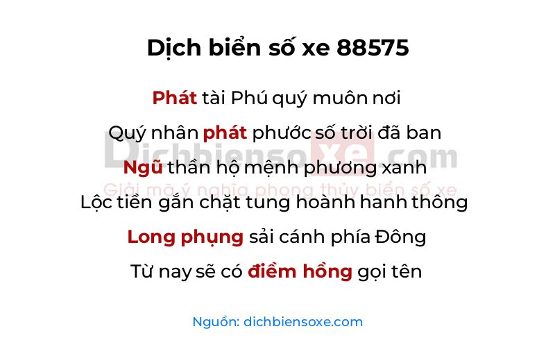 Dịch thơ biển số 88575