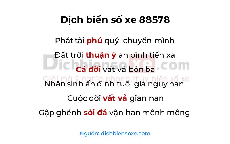 Dịch thơ biển số 88578