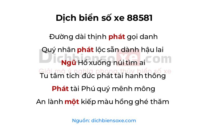 Dịch thơ biển số 88581