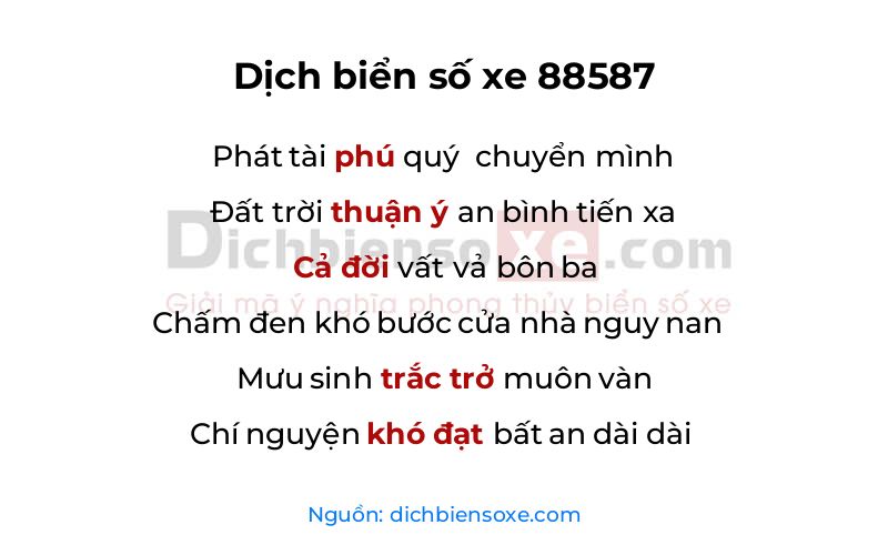 Dịch thơ biển số 88587