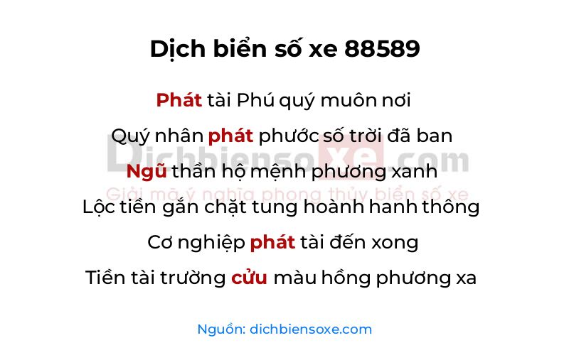 Dịch thơ biển số 88589