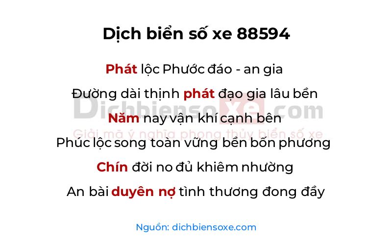 Dịch thơ biển số 88594