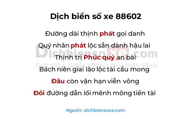Dịch thơ biển số 88602