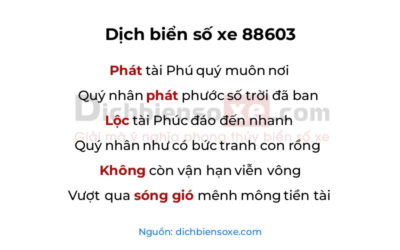 Dịch thơ biển số 88603