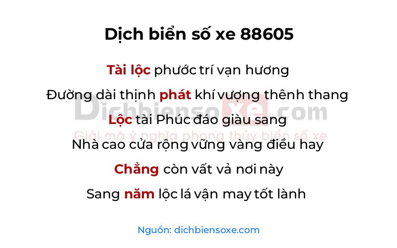 Dịch thơ biển số 88605