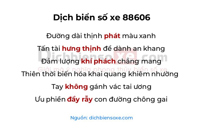 Dịch thơ biển số 88606