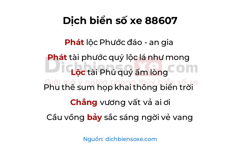 Dịch thơ biển số 88607