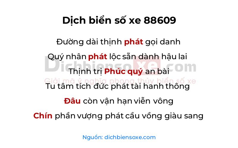 Dịch thơ biển số 88609