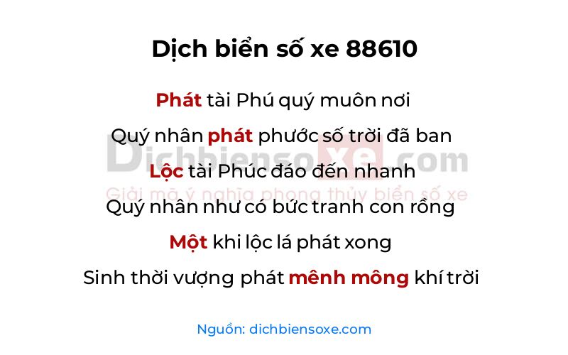 Dịch thơ biển số 88610