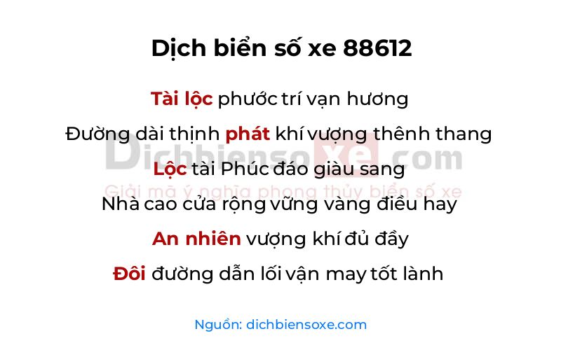Dịch thơ biển số 88612