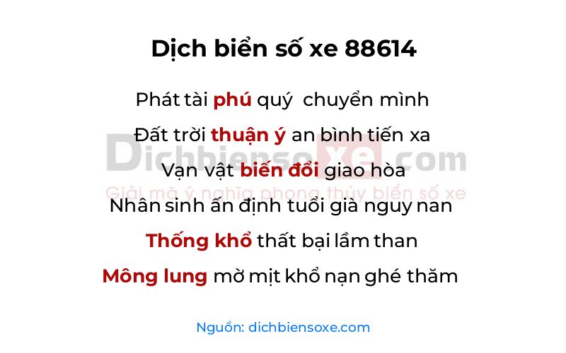 Dịch thơ biển số 88614
