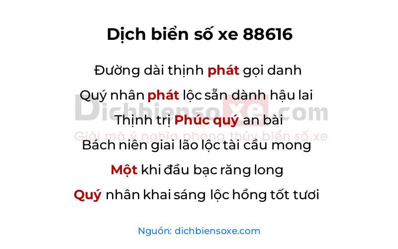 Dịch thơ biển số 88616