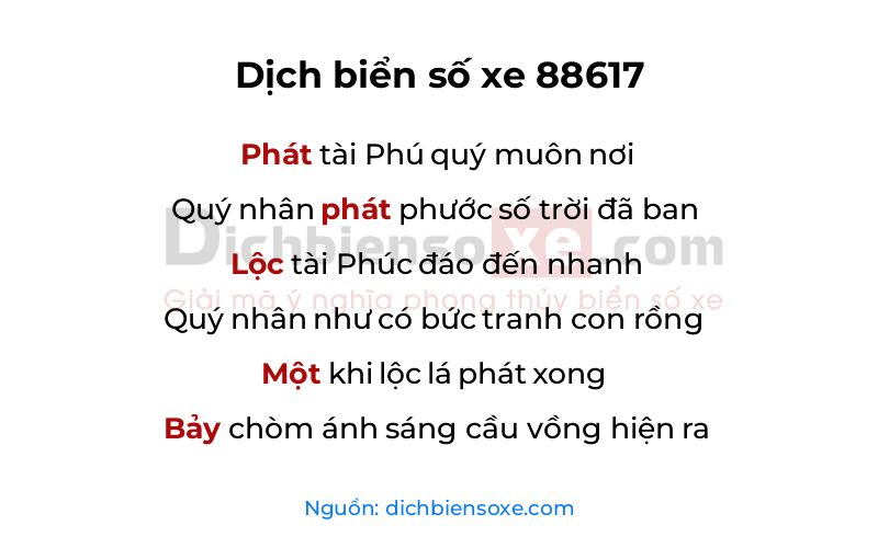 Dịch thơ biển số 88617