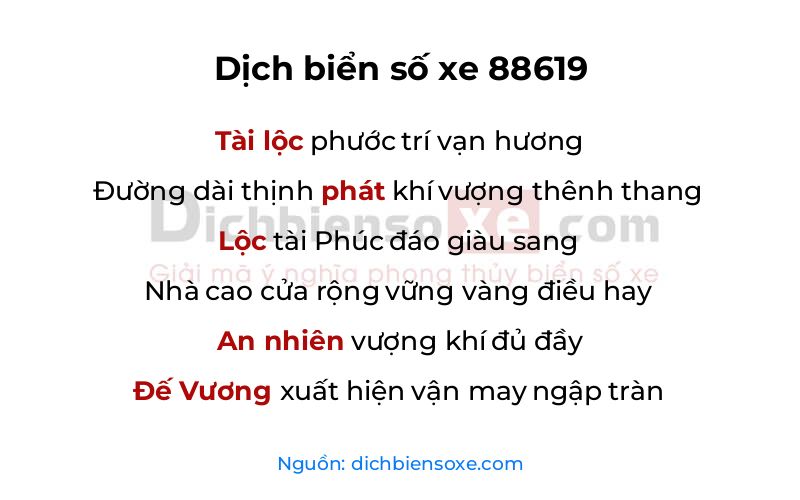 Dịch thơ biển số 88619