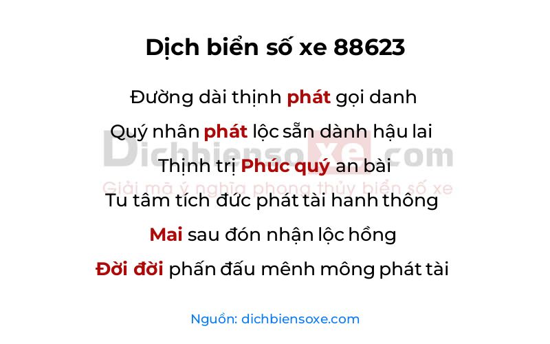 Dịch thơ biển số 88623
