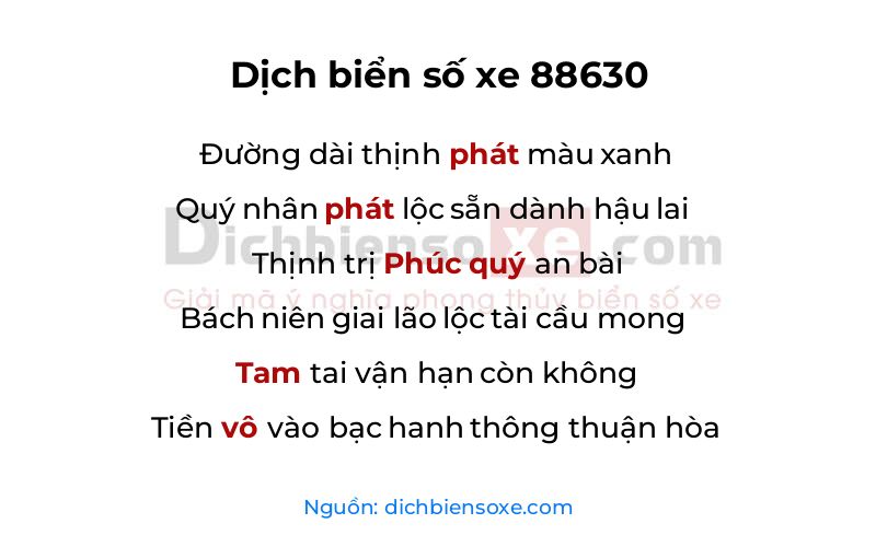 Dịch thơ biển số 88630