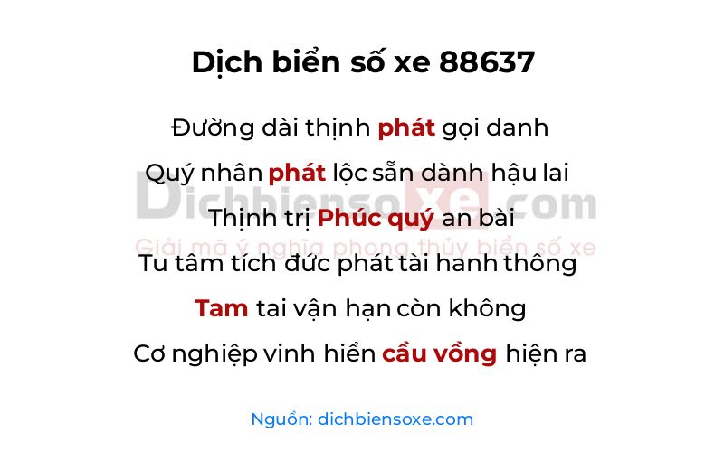 Dịch thơ biển số 88637