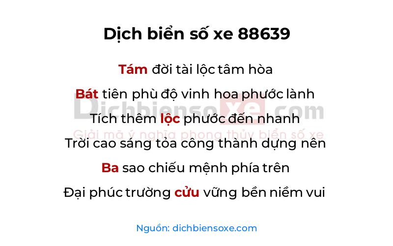 Dịch thơ biển số 88639