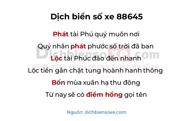 Dịch thơ biển số 88645