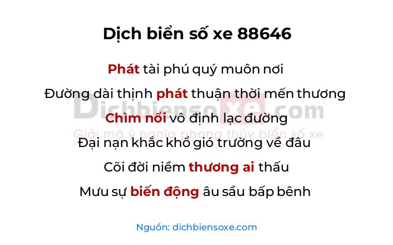 Dịch thơ biển số 88646