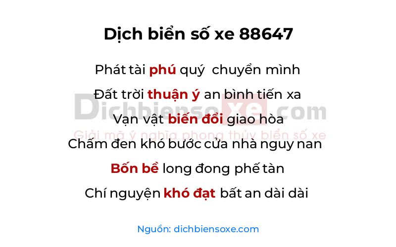 Dịch thơ biển số 88647