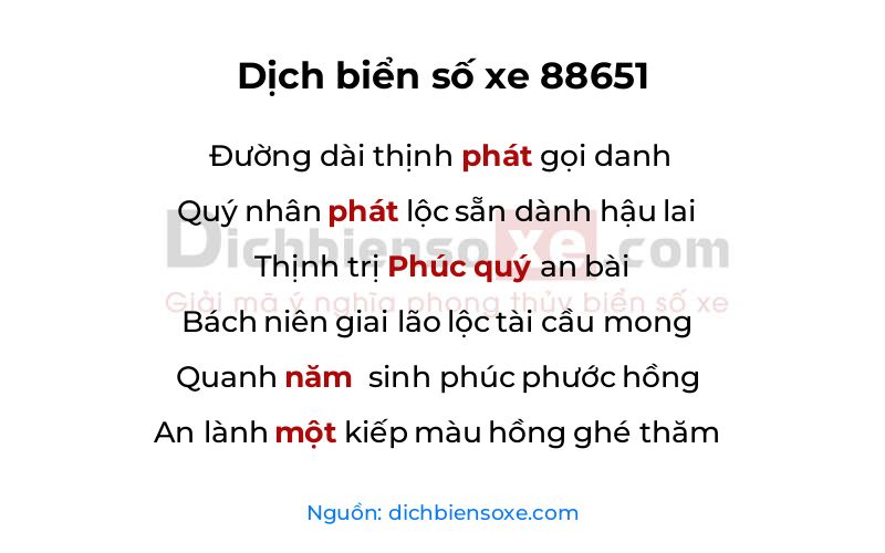 Dịch thơ biển số 88651