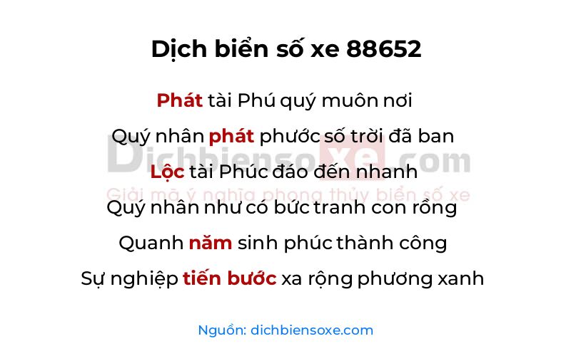 Dịch thơ biển số 88652