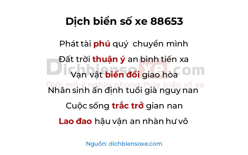 Dịch thơ biển số 88653