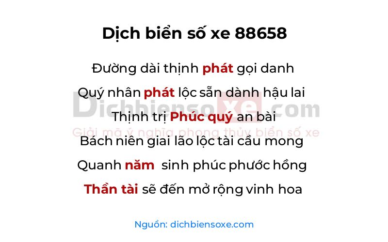 Dịch thơ biển số 88658