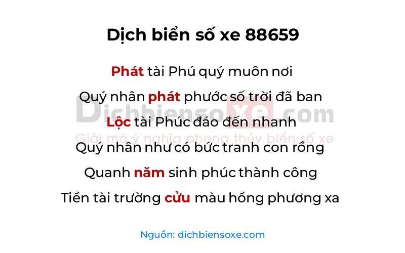 Dịch thơ biển số 88659