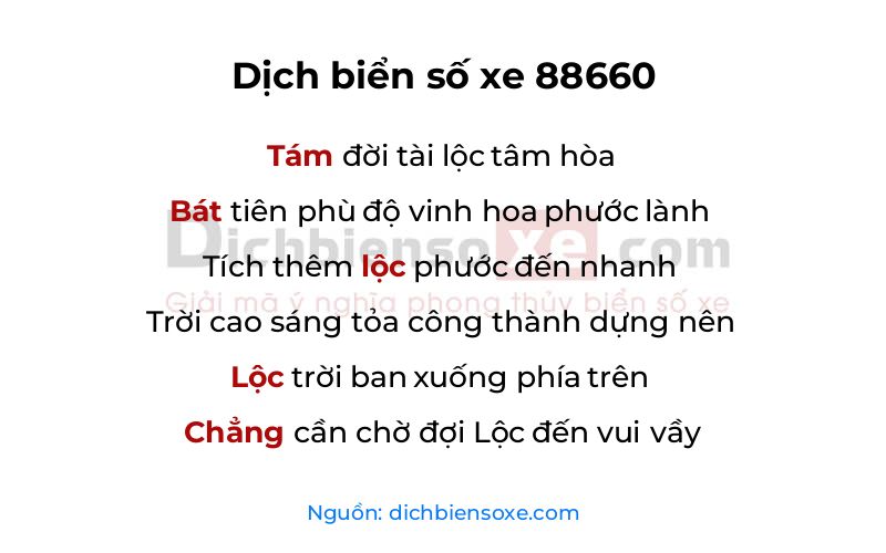 Dịch thơ biển số 88660