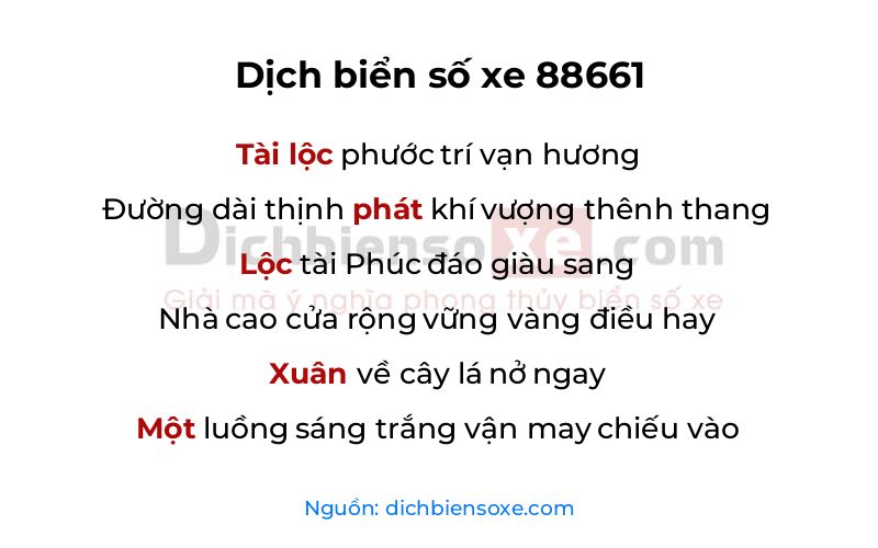 Dịch thơ biển số 88661