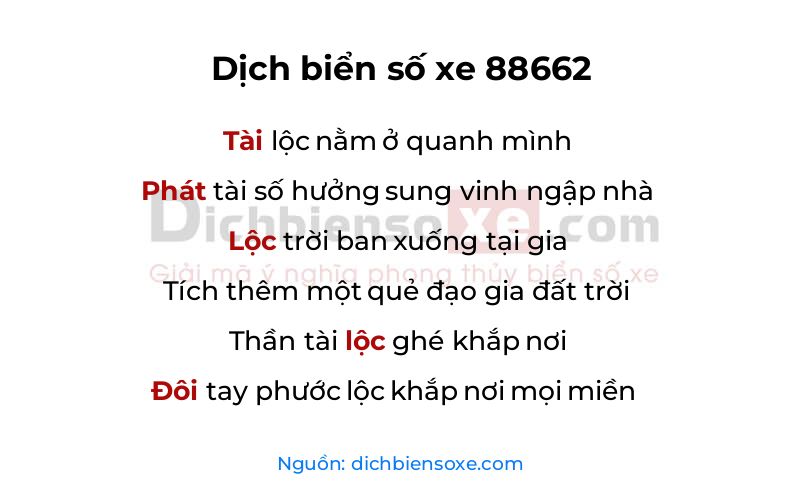 Dịch thơ biển số 88662