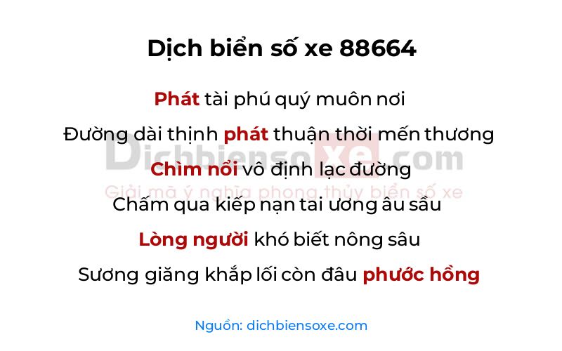 Dịch thơ biển số 88664