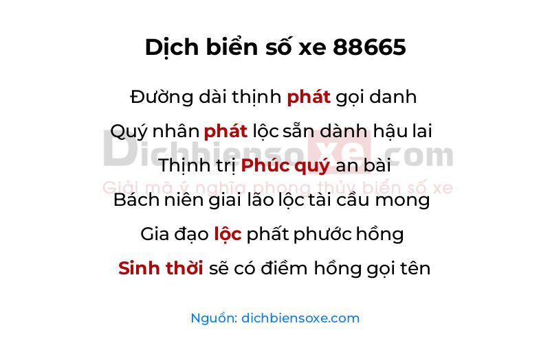 Dịch thơ biển số 88665