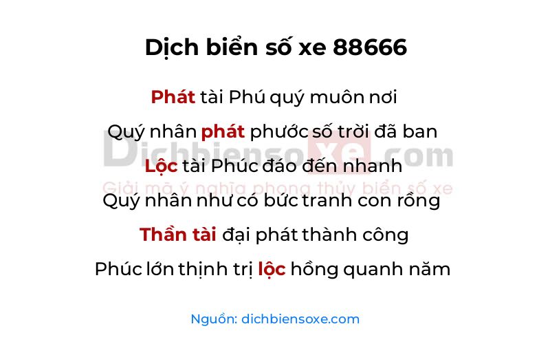 Dịch thơ biển số 88666