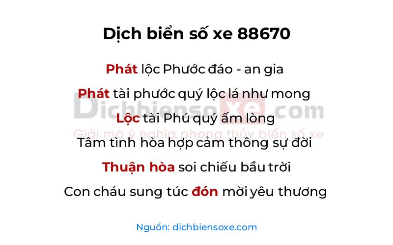 Dịch thơ biển số 88670