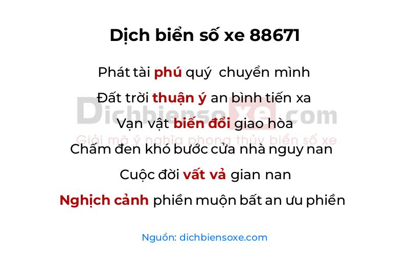 Dịch thơ biển số 88671