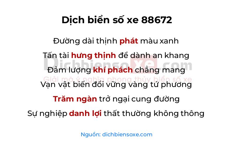Dịch thơ biển số 88672